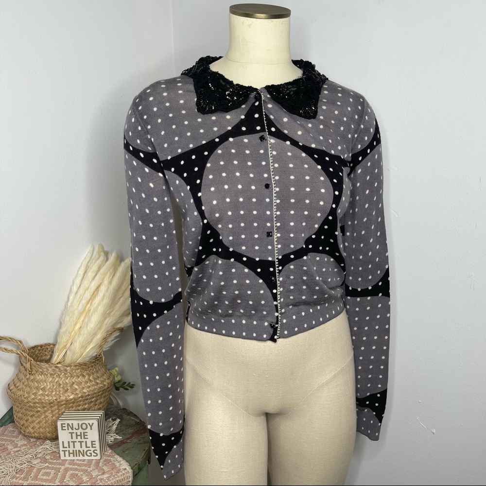 TWINSET by Simone Barbieri Polka Dot Embellished Wool Cardigan S Elegant Luxury
